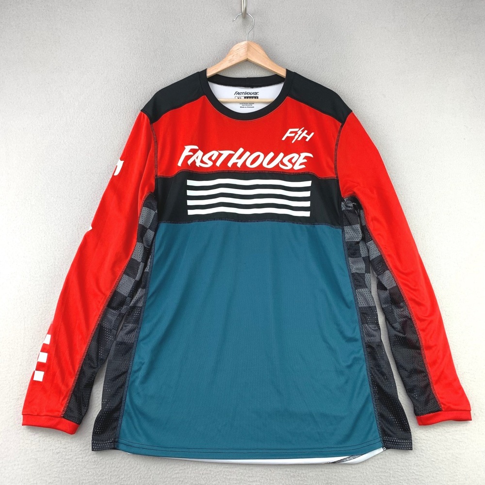 Fasthouse FHMC Jersey Mens XL Blue Red Black Motocross MTB Long Sleeve Mesh